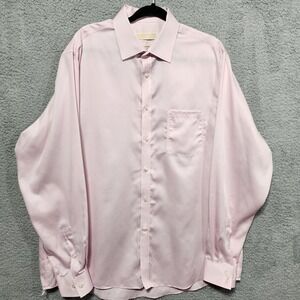 Michael Kors Mens Size 17 36/37 Pink Dress Shirt Long Sleeve Regular Fit No Iron